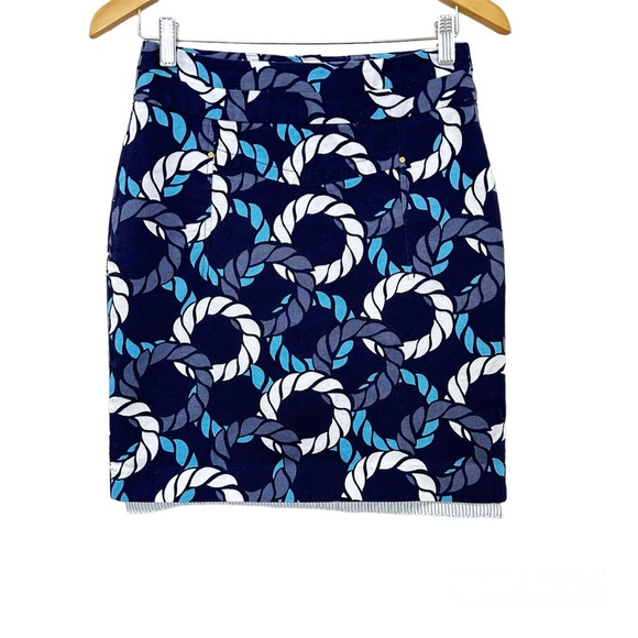 Anthropologie Leifsdottir Blue Nautical‎ Rope Print Pencil Skirt Women’s Sz 6 - Picture 1 of 6
